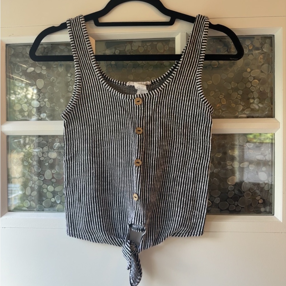 Striped Black and White Button-Down Tank Top